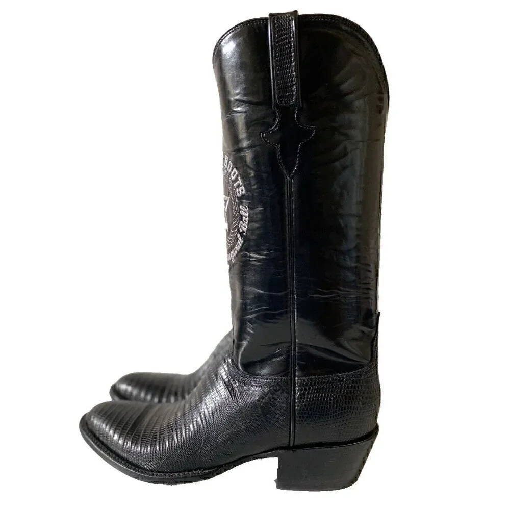 Lucchese‎ Embroidered Texas Star Exotic Lizard Boots Mens 9.5B Black USA